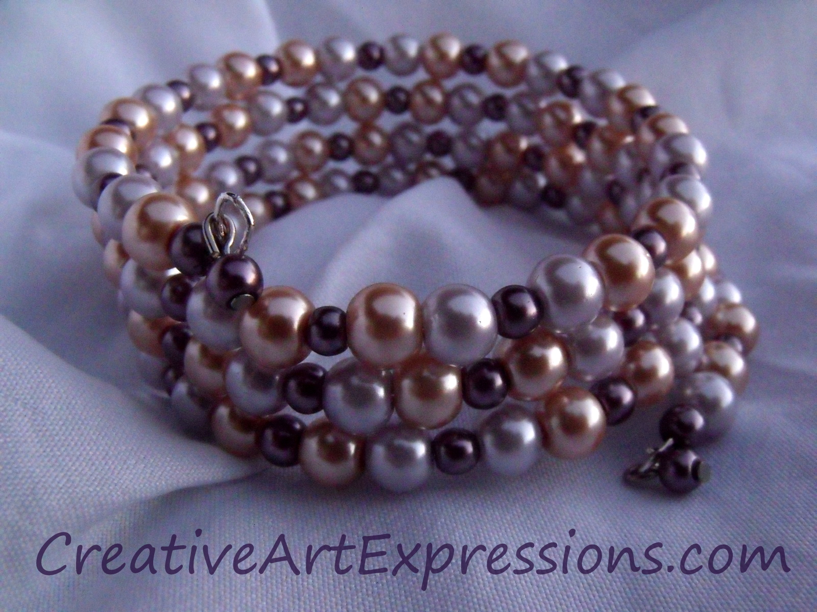 Creative Art Expressions Handmade Lavender & Champagne  Memory Wire Bracelet Jewelry Design